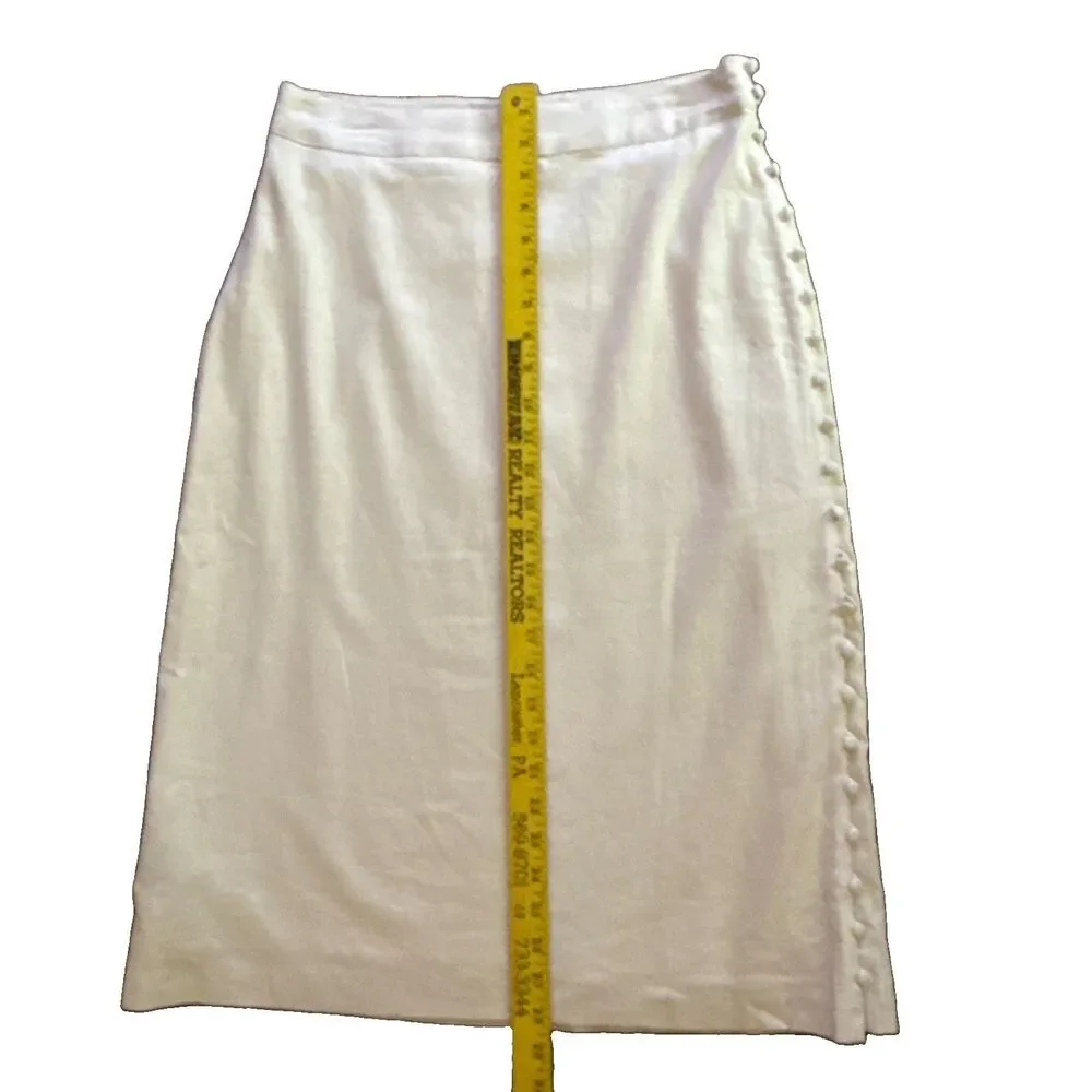 Madewell Linen Blend Side Button Midi Skirt Womens Sz 6 Cream Faux Wrap NEW
